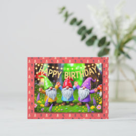 Cartão Postal Aniversário dos Gnomos do Jardim Festivo