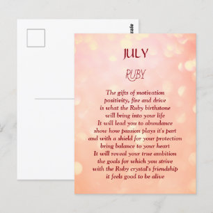 Cartão Postal Aniversário em julho pedra de nascimento Rubi