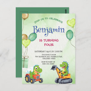 Cartão Postal Aniversário engraçado do trator de dinossauro Rawr