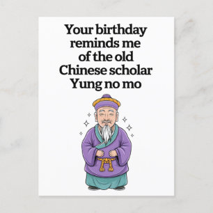 Cartão Postal Aniversário Engraçado Velho Erudito Chinês Yung No