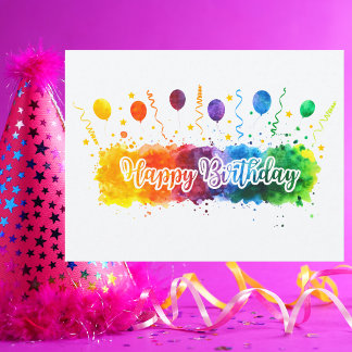 Cartão Postal Aniversário Feliz Colorido Moderno Simples