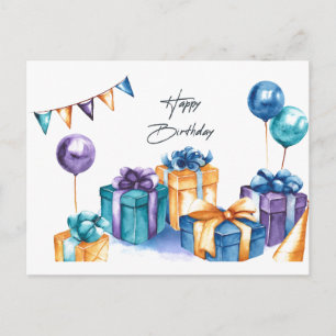 Cartão Postal Aniversário Feliz da bonito Watercolor