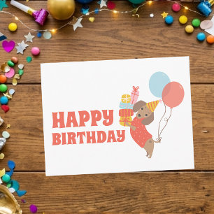 Cartão Postal Aniversário Feliz Dachshund Fofa