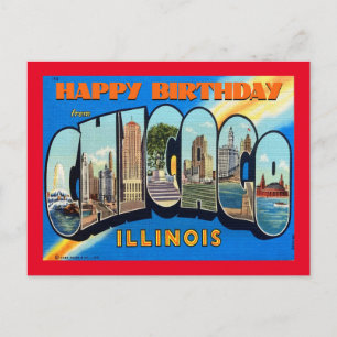 Cartão Postal ANIVERSÁRIO FELIZ DO CHICAGO VINTAGEPostcard