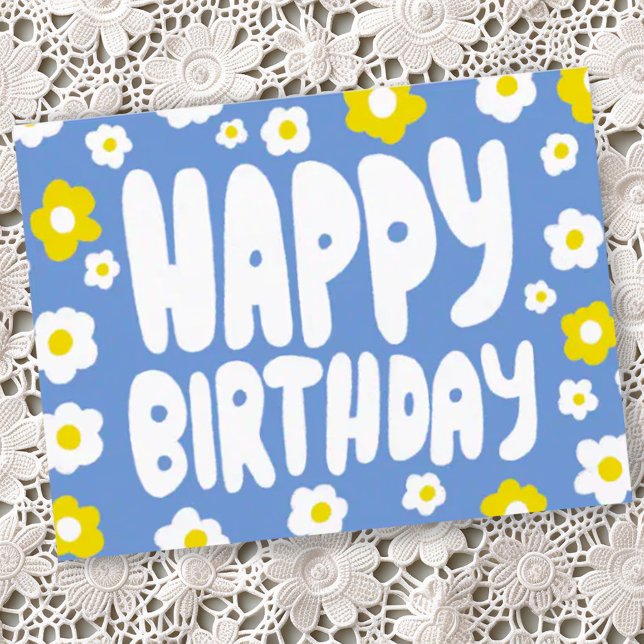 Cartão Postal ANIVERSÁRIO FELIZ Groovy Daisies ANIVERSÁRIO PERSO (Groovy daisy bubble letters happy birthday postcard)
