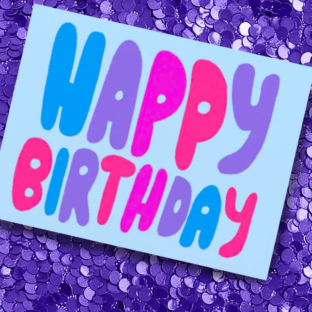 Cartão Postal ANIVERSÁRIO FELIZ Letras Coloridas de Bolha Person (Custom happy birthday postcard with colorful bubble letters, add your own text to customize)