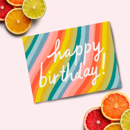 Cartão Postal ANIVERSÁRIO FELIZ Listras de Arco-Íris Coloridas,