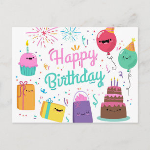 Cartão Postal Aniversário Feliz Sorridente