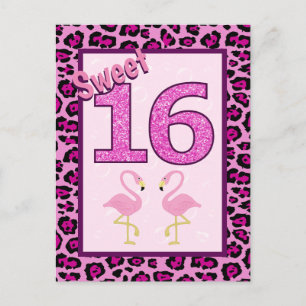 Cartão Postal Aniversário Flamingo Sweet Sixteen