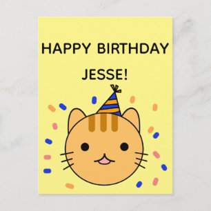 Cartão Postal Aniversário Gato Aniversário feliz de Orange Cat