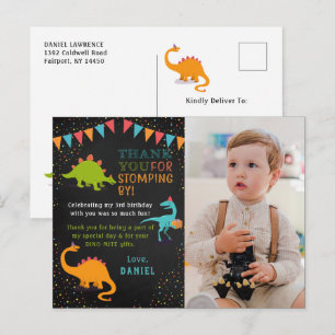 Cartão Postal Aniversário Lousa Rugido de Dinossauro Foto Obriga