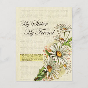 Cartão Postal Aniversário Minha Irmã Minha Amiga Flores Vintage