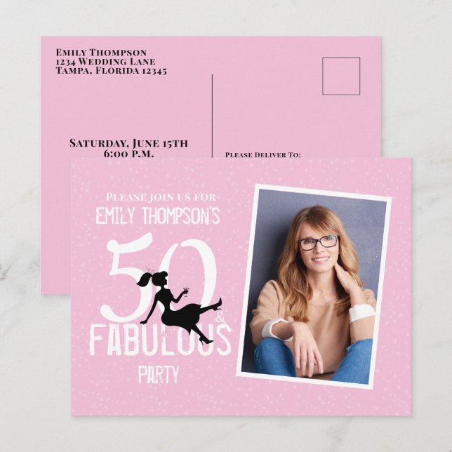 Cartão Postal Aniversário Moderno 50 e Fotografias Fabulosas (Frente/Verso)