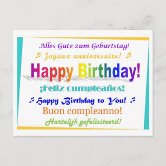 Cartão Postal Aniversário Multilíngue