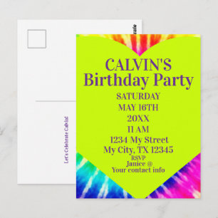 Cartão Postal Aniversário Neon Vibe Colorido Retro Hippie