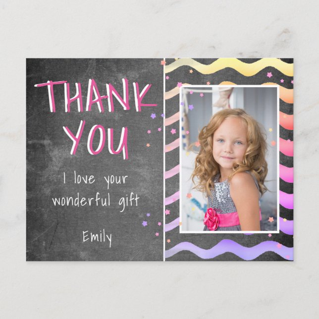 Cartão Postal Aniversário Obrigado Crianças Foto Postcard Pink G (Frente)