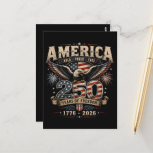Cartão Postal Aniversário Patriótico Americano de 250 anos dos E