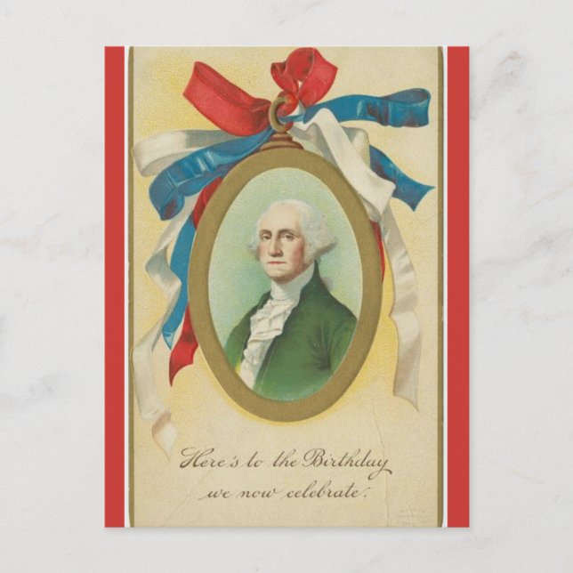 Cartão Postal Aniversário Patriótico Antigo de George Washington (Frente)