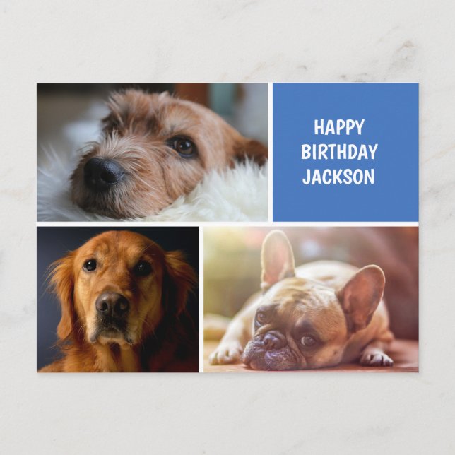 Cartão Postal Aniversário Personalizado de Colagem de Três Fotog (Frente)