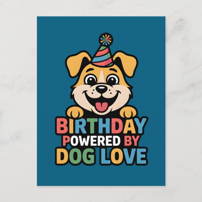 Cartão Postal Aniversário Poderoso pelo Amor Canino Design (Frente)