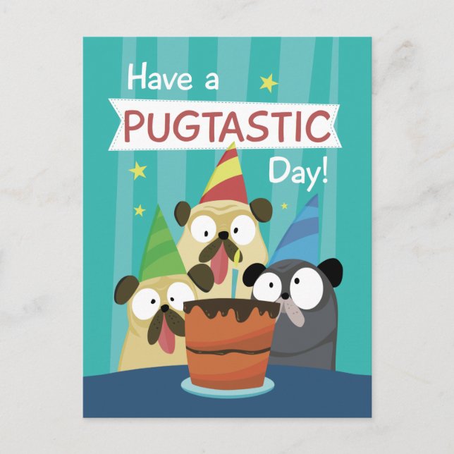 Cartão Postal Aniversário Pug (Frente)