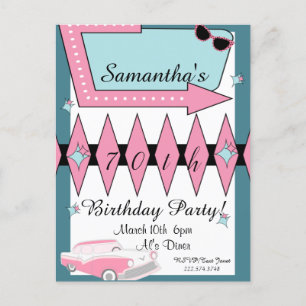 Cartão Postal Aniversário Retro Qualquer Idade, Anos 1950 