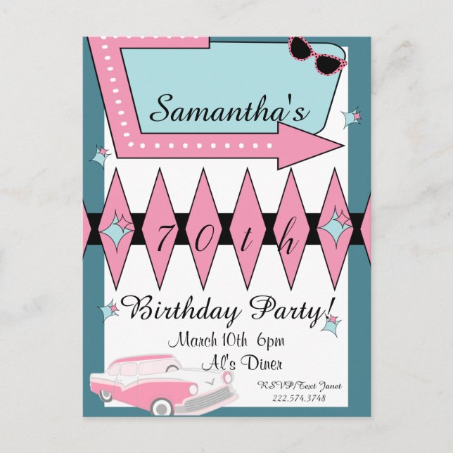 Cartão Postal Aniversário Retro Qualquer Idade, anos 1950 (Frente)