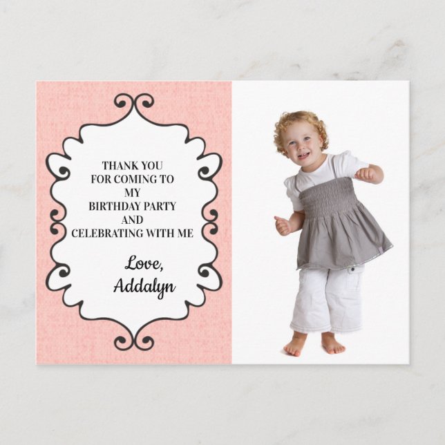 Cartão Postal Aniversário Rosa e Branco Obrigado (Frente)