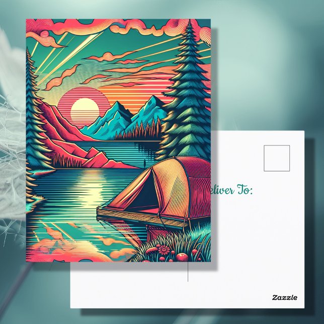 Cartão Postal Aniversário Temático de Acampamento Rosa e Turques (Criador carregado)