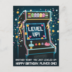 Cartão Postal Aniversário Temático de Arcade Retrô - "Suba de Ní