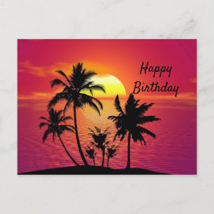 Cartão Postal Aniversário tropical do por do sol