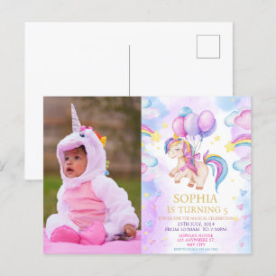 Cartão Postal Aniversário Unicórnio Arco-íris Foto 