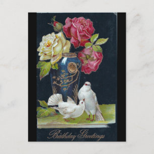 Cartão Postal Aniversário Vase e Doves
