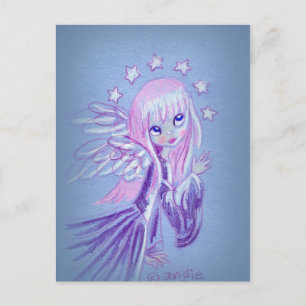 Cartão Postal Anjo Bonito Com Cabelo Rosa