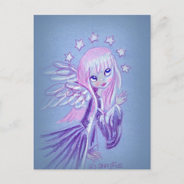 Cartão Postal Anjo Bonito Com Cabelo Rosa (Frente)