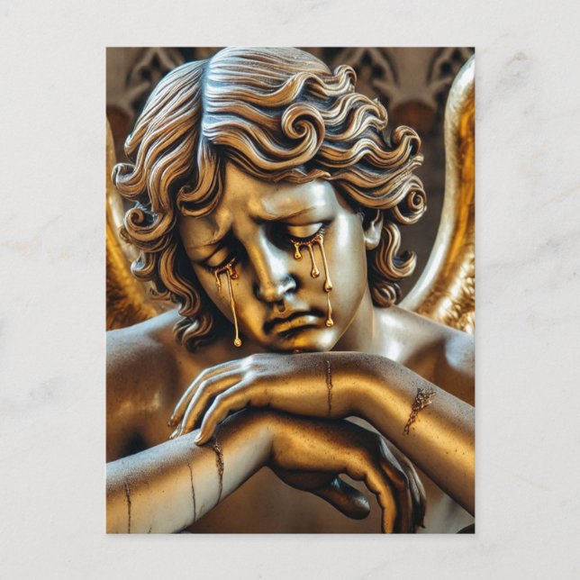 Cartão Postal Anjo chorando lágrimas de ouro (Frente)