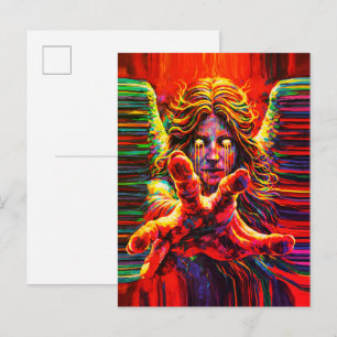Cartão Postal Anjo Choroso Neon Multicolor Pintura a Óleo Impast