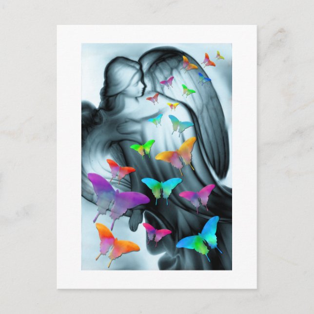 Cartão Postal Anjo Com Borboletas (Frente)