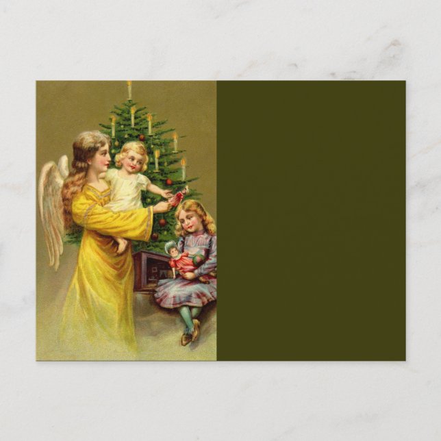 Cartão Postal Anjo com crianças e árvore (Frente)