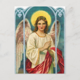 Cartão Postal Anjo com Triptys de Fita Rosa