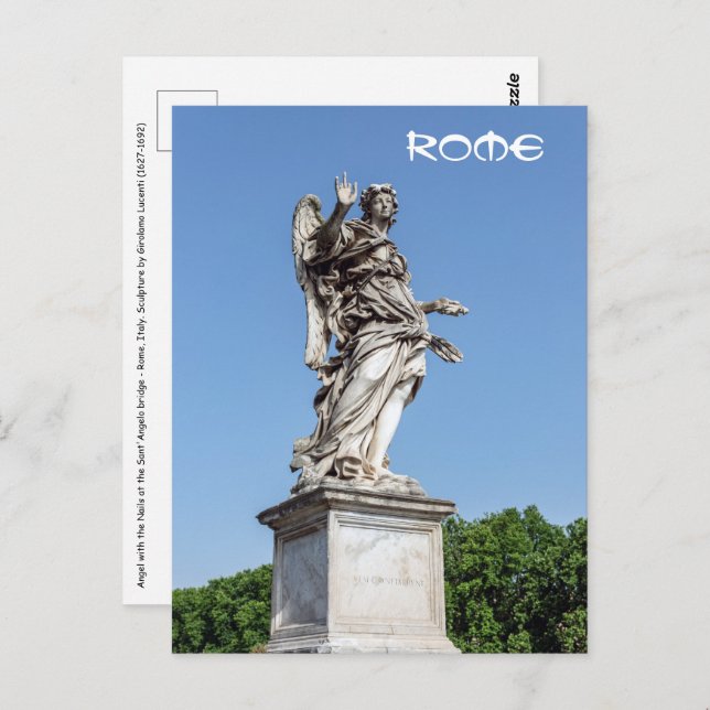 Cartão Postal Anjo com Unhas na ponte de Sant'Angelo - Roma (Frente/Verso)