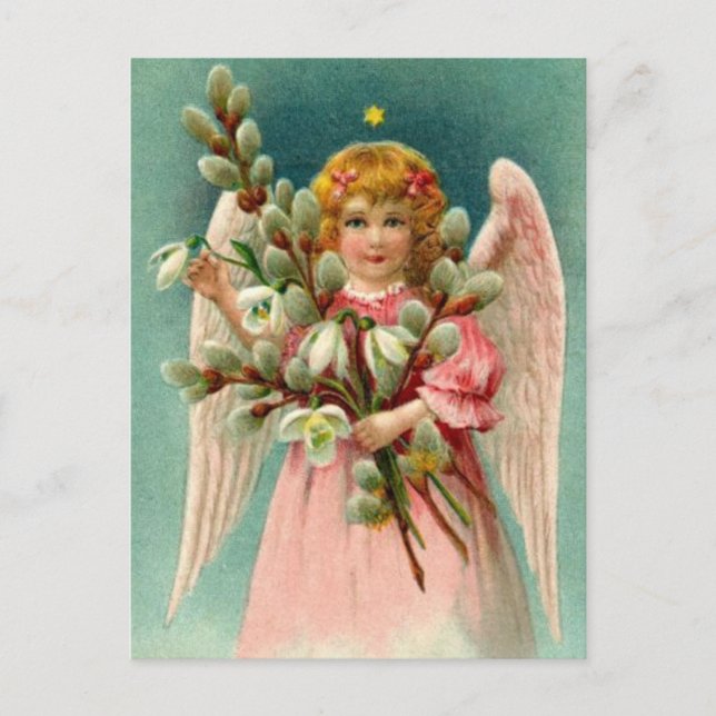 Cartão Postal Anjo Com Vestido Rosa Bonito (Frente)
