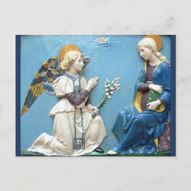 Cartão Postal Anjo da Anunciação Virgem Maria Della Robbia Azul (Frente)