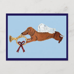 Cartão Postal Anjo Dachshund com uma Corneta Francesa
