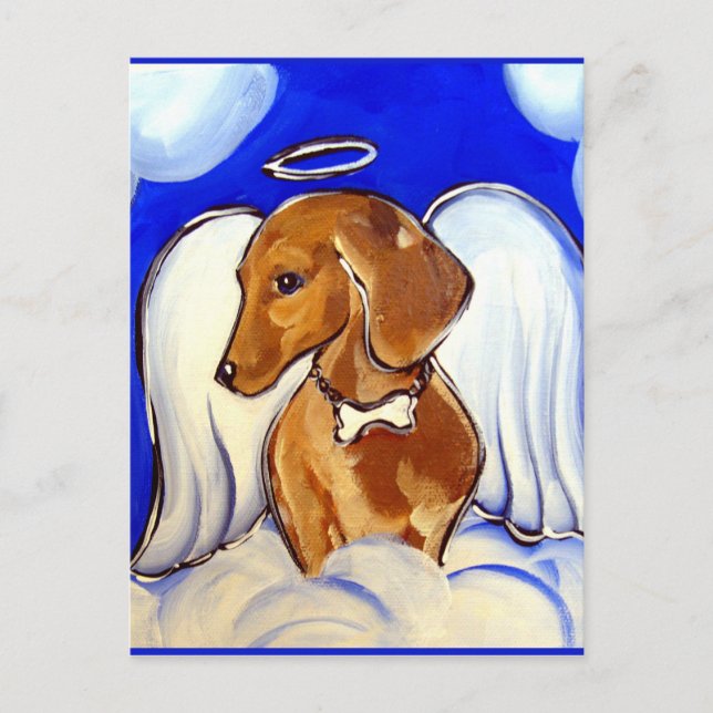 Cartão Postal Anjo Dachshund Vermelho (Frente)