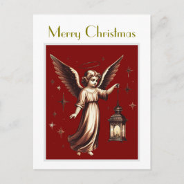 Cartão Postal Anjo de Natal Elegante vitoriano e Lanterna