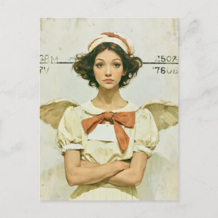 Cartão Postal Anjo de Natal Não Tão Inocente Mugshot