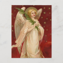Cartão Postal Anjo de Natal Vitoriano Dourado Vermelho