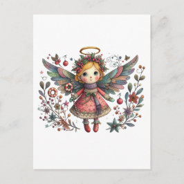 Cartão Postal Anjo de Natal Whimsical com Asas Multicolores