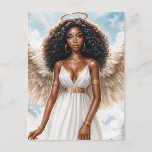 Cartão Postal Anjo de Pele Morena com Halo Aquarela